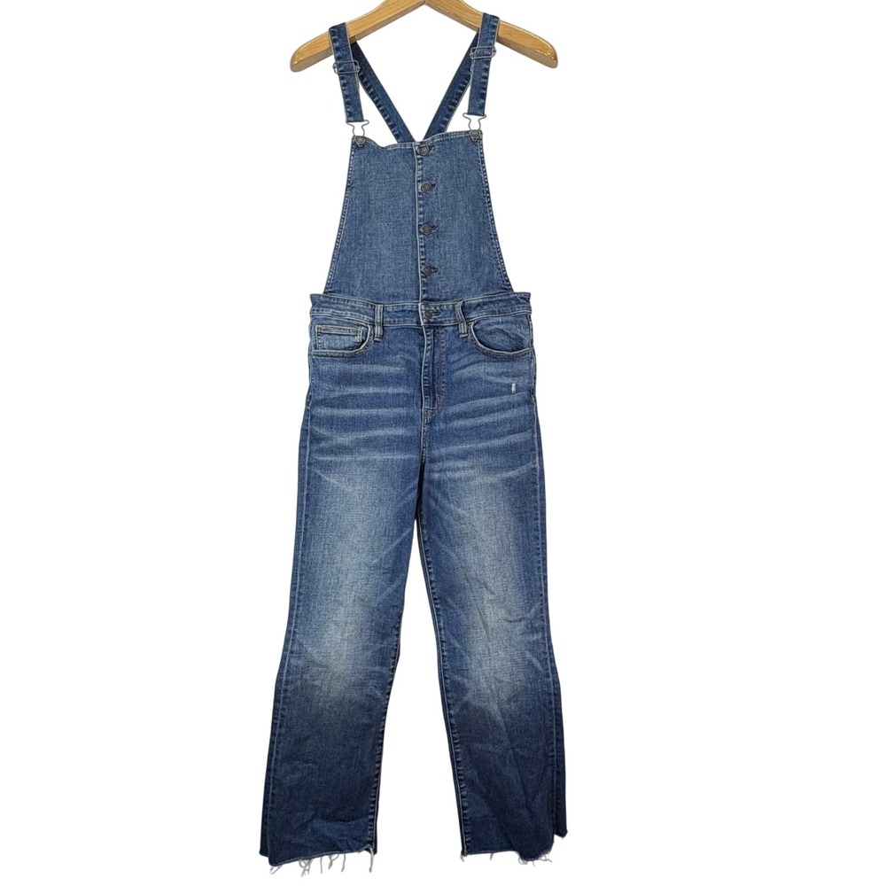 American Eagle Hi-Rise Crop Flare Denim Overalls Womens 14 Boho Utility Farmer